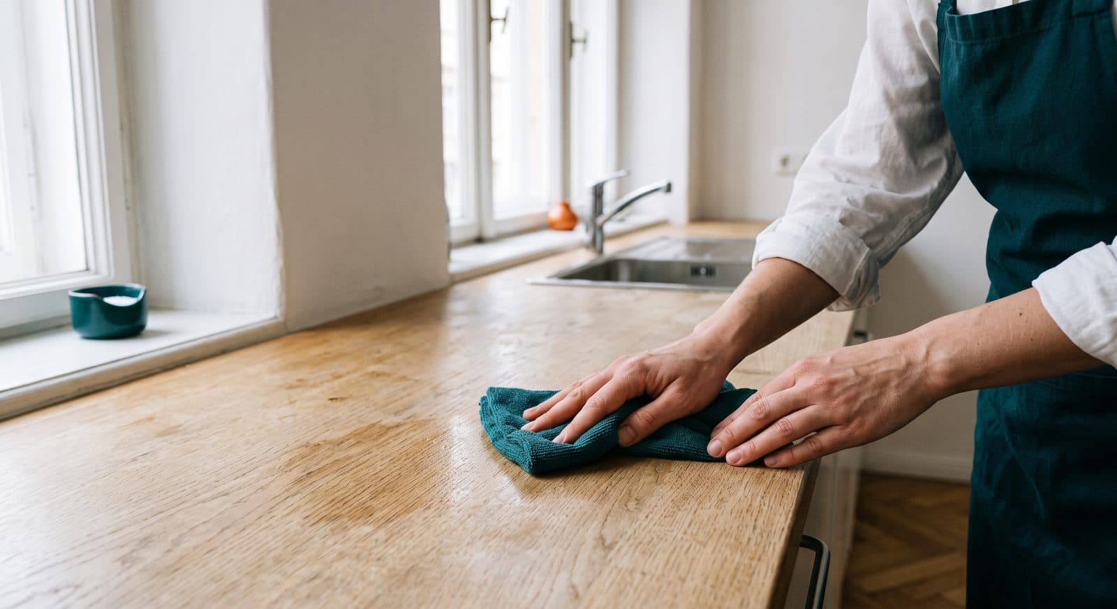 Brisanje kuhinjske radne plohe mikrofiber krpom, čišćenje kuhinje Zagreb